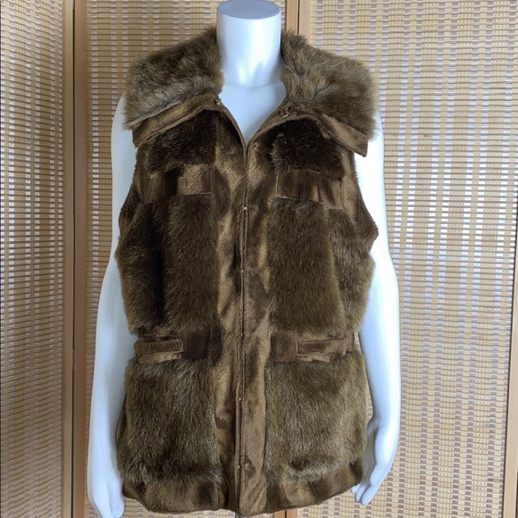 RLZ by Rachel Zoe Brown Faux Fur Vest Size Large - Picture 1 of 6